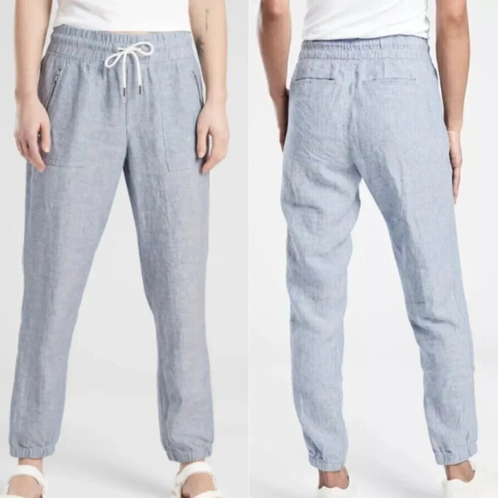 Athleta Cabo Blue Linen Chambray Jogger Pants - 29429